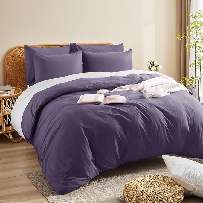 NEXHOME PRO 100% Washed Cotton Duvet Cover Full Size, Ogranic Natural Linen - Image 4