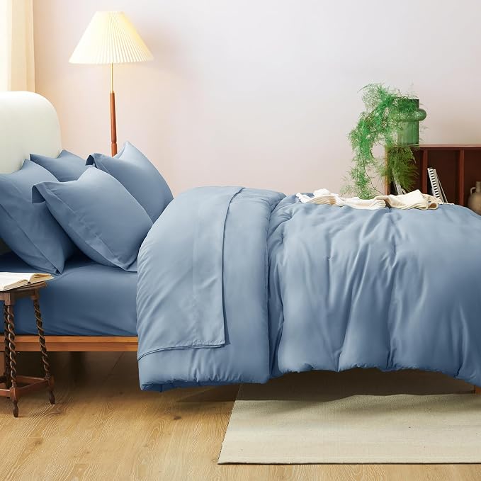 CozyLux Full Size Comforter Sets Grayish Blue, 7 Pieces Bed in a Bag Full - Image 8