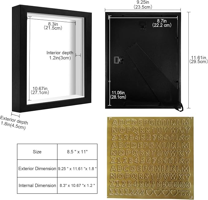 8.5x11 Shadow Box Frame with Letter Stickers, Graduation Memories Frame - Image 2
