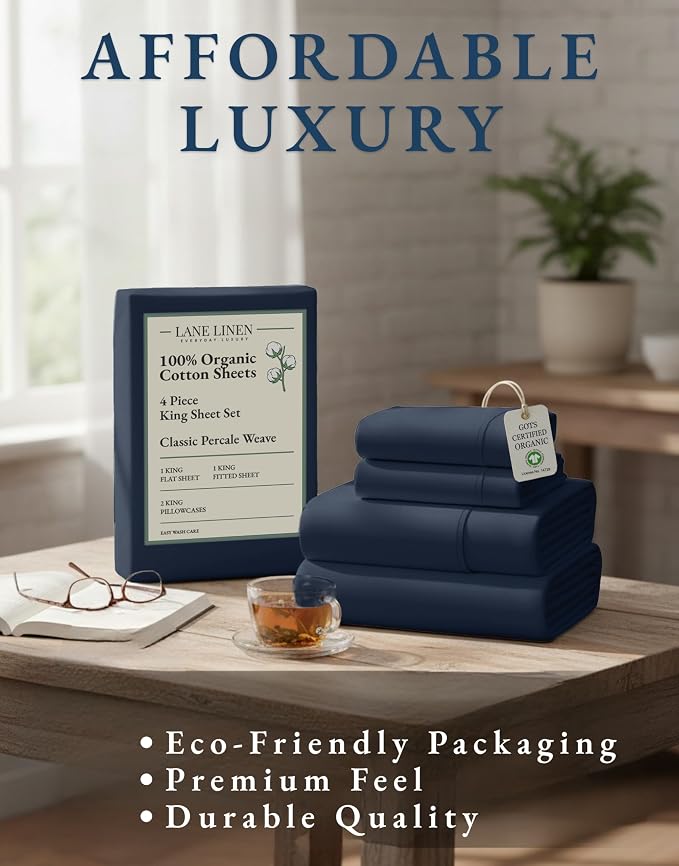 LANE LINEN 100% Organic Cotton Fully Elasticized King Sheet Set, Low Pilling - Image 8