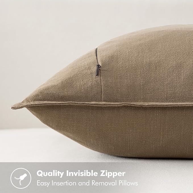 MIULEE Decorative Linen Euro Sham Pillow Covers 26x26 Khaki Boho Farmhouse - Image 3