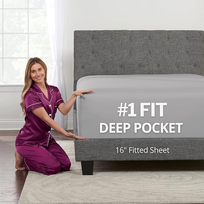 Real 16" Fitted Bed Sheets Deep Pocket Full Size, Fit 14"18" Mattresses & by DeaLuxeBedding