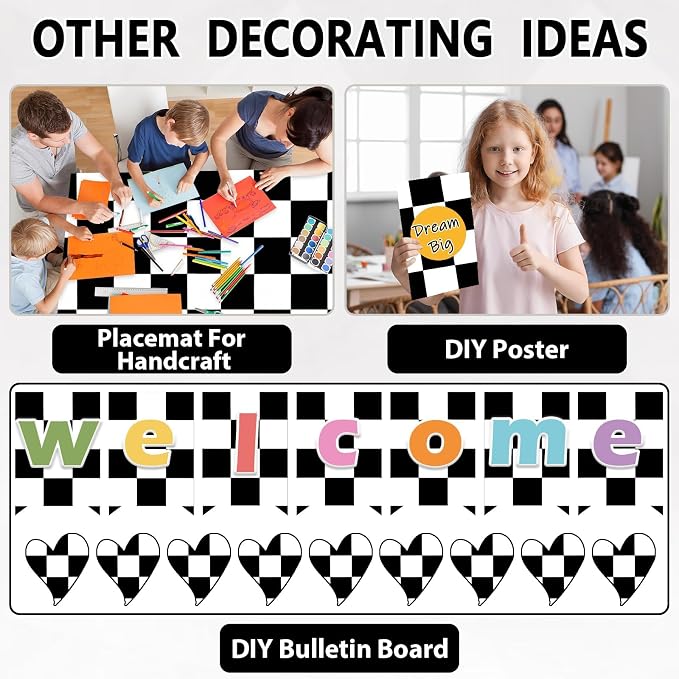Black White Checkered Bulletin Board Paper Roll Black Plaid Bulletin Board - Image 5