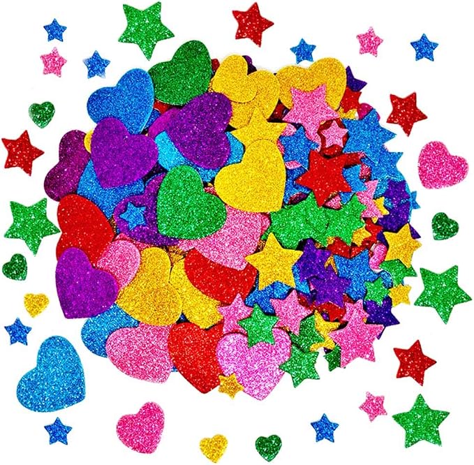 260 Pieces Colorful Glitter Foam Stickers Self Adhesive Stars Mini Heart Shapes by TTSAM