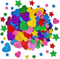 260 Pieces Colorful Glitter Foam Stickers Self Adhesive Stars Mini Heart Shapes by TTSAM