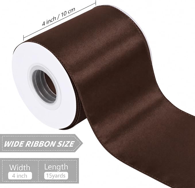 Brown 4 Inch Continuous 15 Yards Satin Wired Ribbon - Image 2