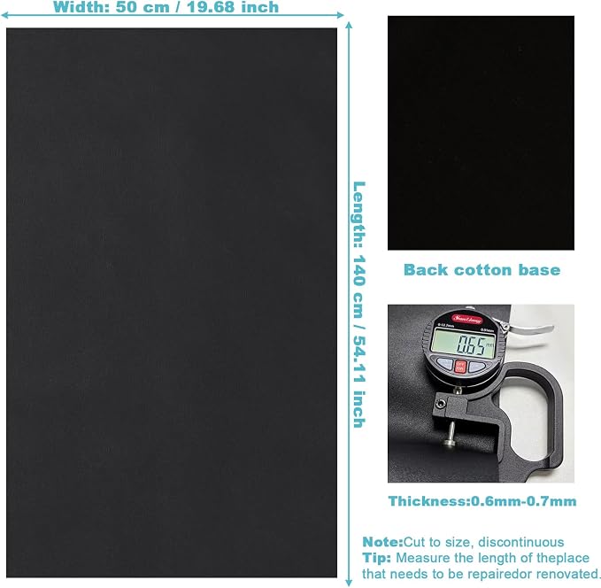 Black Faux Leather Fabric 20"×55" Smooth Grain Upholstery Vinyl - Image 4