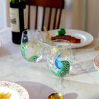 NymphFable Wine Tumbler Hand Painted Stemless Wine Glasses Peacock Set of 2 - Image 2
