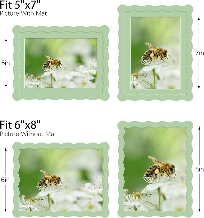 6x8 Picture Frame with Mat for 5x7, Wavy Edge Wooden Real Glass Photo Frame for - Image 3