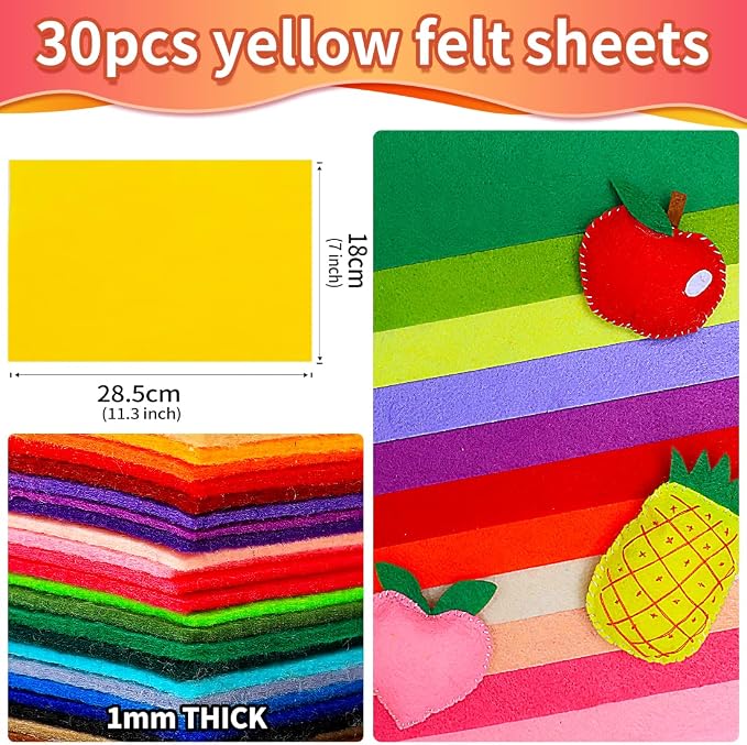 IOOLEEM Yellow Felt Sheets, Craft Felt Fabric Sheets, Sewing Felt Rectangle - Image 2