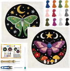 INFUNLY 2 Pcs Moth Punch Needle Embroidery Kit 8.7 Inch Round Punch Needle by INFUNLY