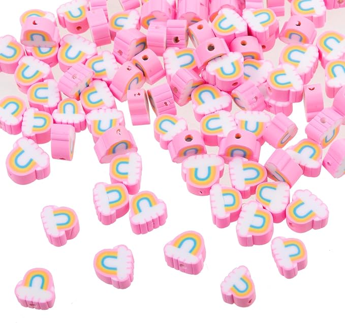 100pcs Pink Rainbow Polymer Clay Spacer Beads by LUBINGSHINE