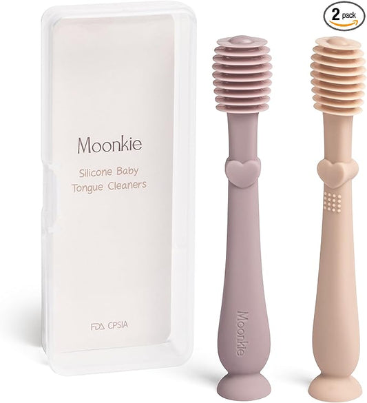 Moonkie Baby Tongue Cleaner, Toddler Toothbrush, Baby Oral Cleaner Newborn Kit for 3 Months+, 2 Pcs (Blush/Pale Mauve)
