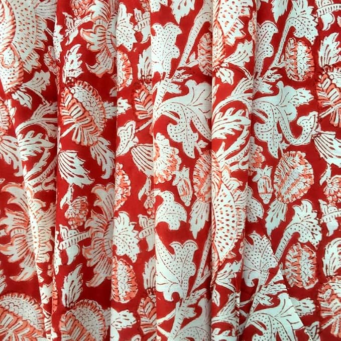 E-Tailor® Indian Ethnic 100% Cotton Voile Running Hand Block Print Natural - Image 4