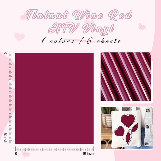 Tintnut Bungundy Color Heat Transfer Vinyl, easy cut & weed, stretch washable - Image 2
