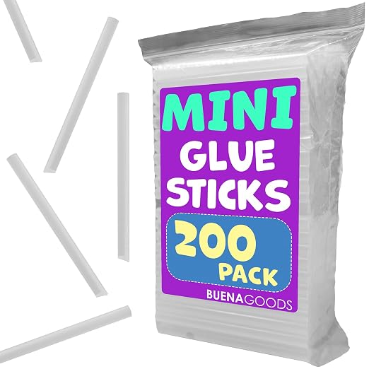 Clear Mini Hot Glue Sticks, 200 Pack | Fits Mini Hot Glue Guns, Quick Drying by BuenaGoods