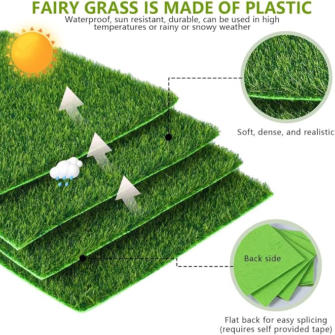 KISEER 12 Pack Fairy Garden Grass 6 x 6 Inches Miniature Artificial Craft Grass - Image 3