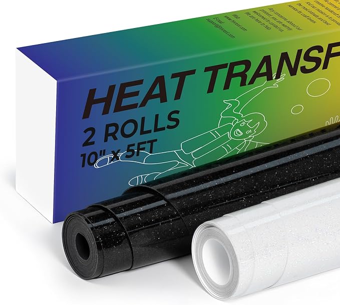 HTVRONT Glitter HTV Vinyl- 10” x 5ft White and Black Glitter Iron On Vinyl | by HTVRONT
