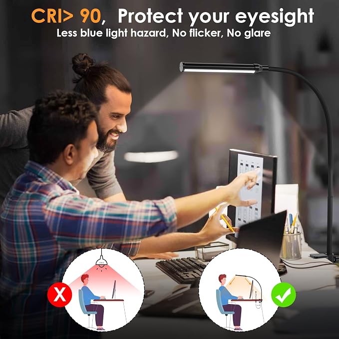 ShineTech LED Desk Lamp with Clamp, Eye-Caring Clip on Desk Light with 3 Color - Image 3
