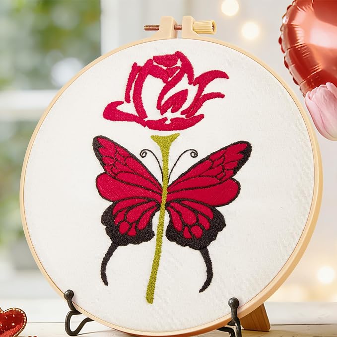 Butterfly Rose Embroidery Kits for Beginners Adults, Valentine's Day Hand by Unknown