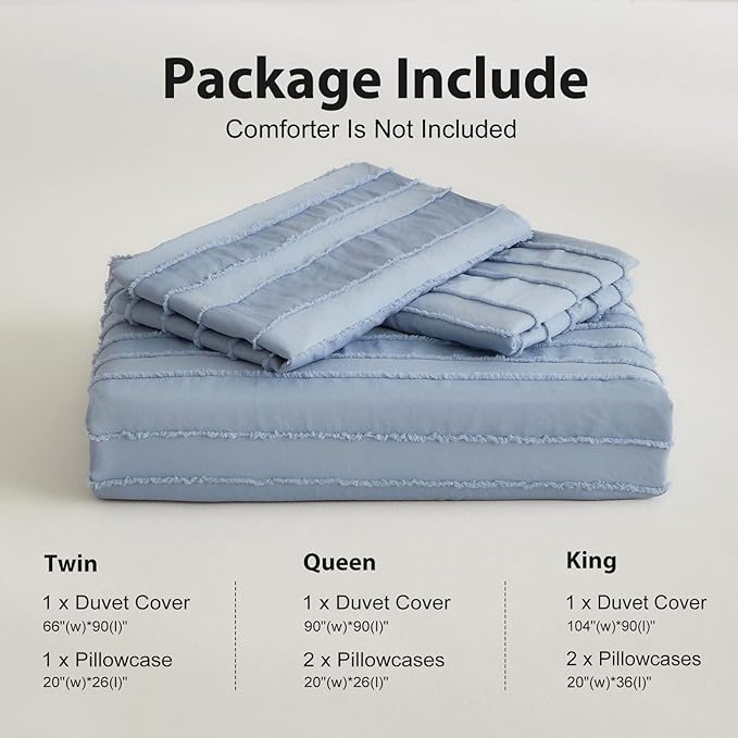 WARMDERN Blue Striped Duvet Cover Set, Boho Textured Tufted Bedding, 2 Piece - Image 6