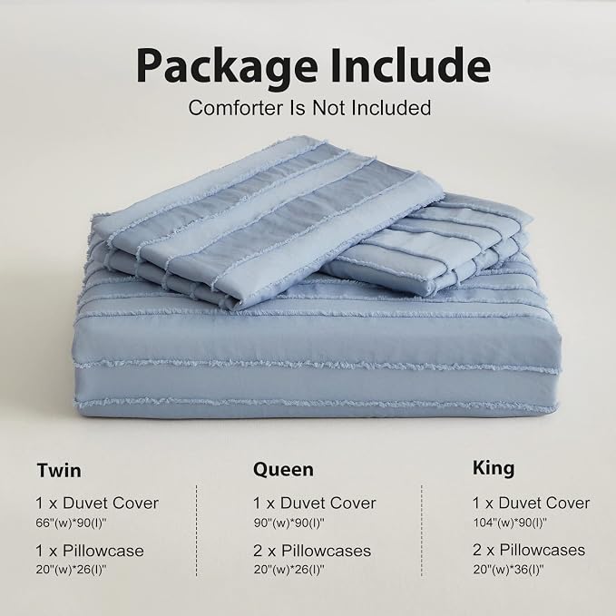 WARMDERN Blue Tufted Duvet Cover Set Queen Size, Striped Textured Duvet Cover - Image 6