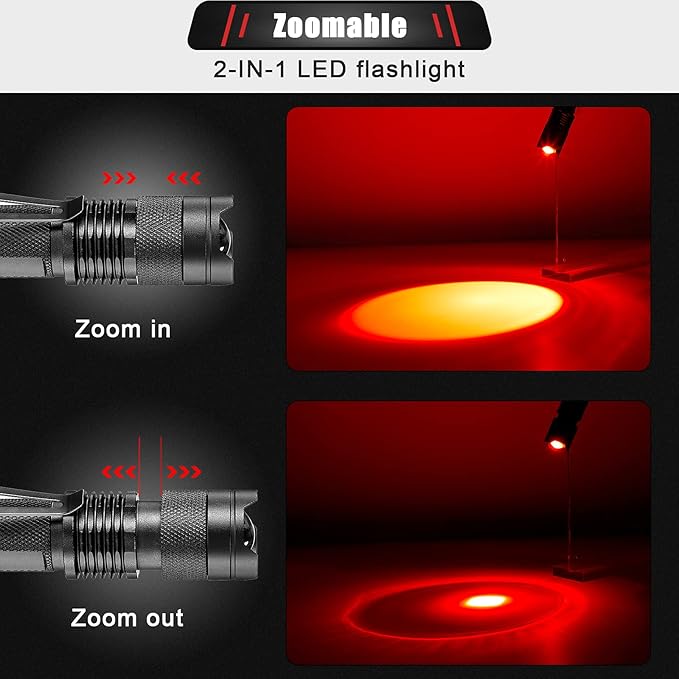Honoson Red Light Flashlight LED Single Mode Torch 1 Mode Scalable Red Lens - Image 2