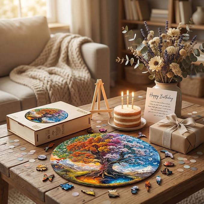 100 Pieces Wooden Puzzles Adults, Seasonal Tree of Life Wood Puzzles Adult - Image 9