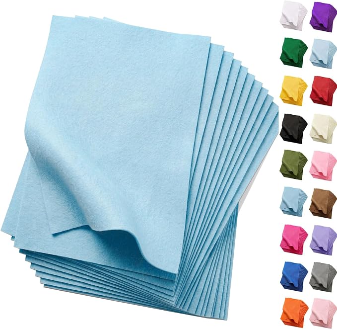 Soft Blue Felt Fabric Sheets for Crafts, 8 x 12 Inch Felt Squares, Patchwork by FANOMMI