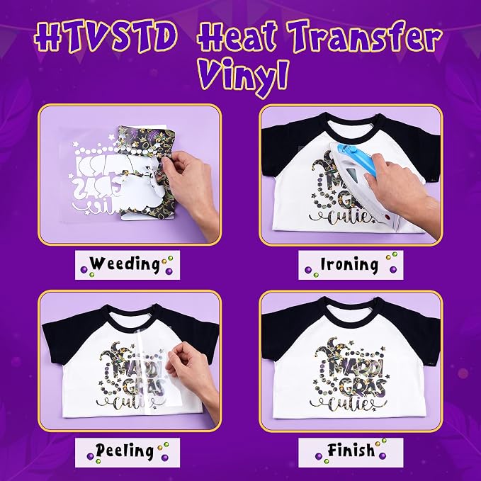 HTVSTD Mardi Gras Heat Transfer Vinyl 10Sheet 12×10in Iron on Vinyl | - Image 3