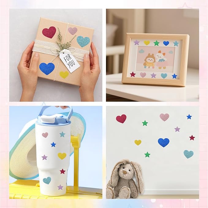 BEISHIDA 1040 PCS Glitter Foam Stickers, Heart Stars Shapes Self-Adhesive - Image 7