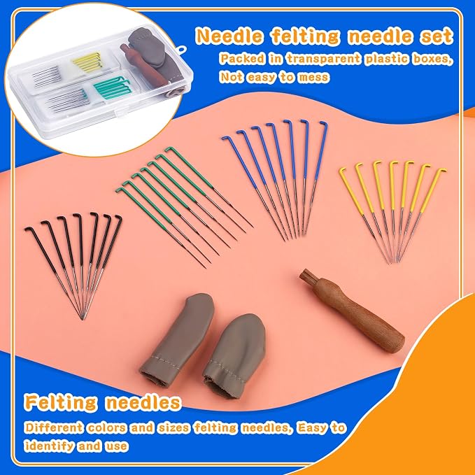 FTEVEN Felting Needles, Wooden Handle, Finger Cots Felting Supplies - Image 5