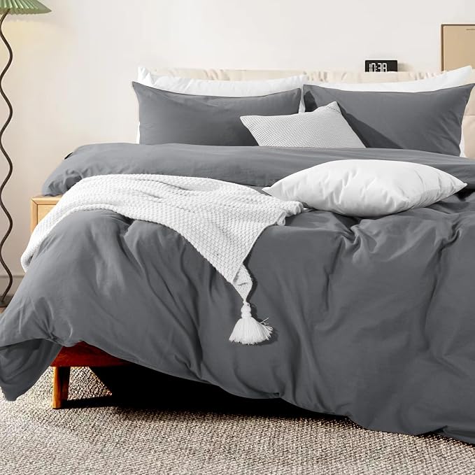 NEXHOME PRO Cotton Duvet Cover Set King Size Linen Look Textured Organic - Image 3