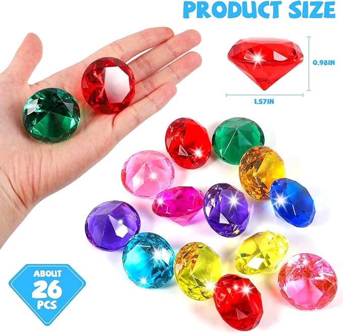 Niceup 52PCS Kids Gems Diamond Toys 1.57in Treasure Jewels Pool Diving Swimming - Image 4