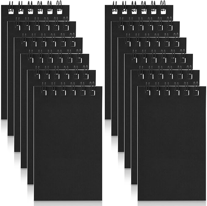 12 Pack Mini Pocket Notebooks Black Mini Spiral Notebooks by Adecortalk
