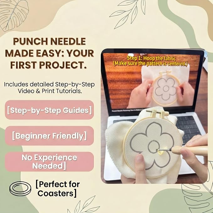 Punch Needle Kit for Adult Beginners, 3-4" Needle Punch Coaster & Bag Charm - Image 5