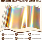 Holographic Gold Metallic Foil Heat Transfer Vinyl, Chrome HTV Easy to Cut & - Image 6