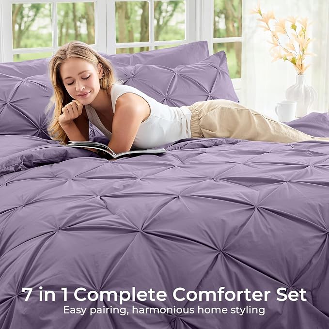 Sasttie California King Comforter Set, 7-Piece Bed in a Bag, Pintuck Bedding - Image 6