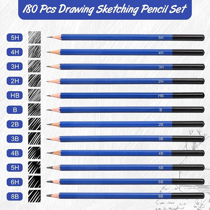 Humyoun 180 Pcs Graphite Sketch Pencil Set Professional Drawing Pencils - Image 3