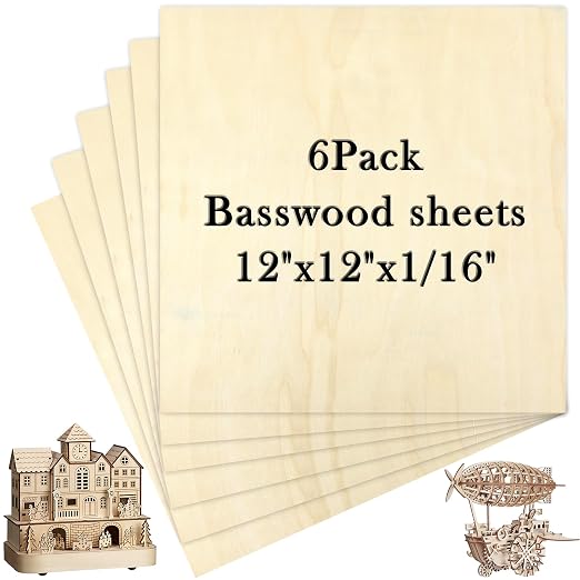 6 Pack Basswood Sheets 12x12 x 1/16 Inch Thin Plywood Balsa Wood Sheets by pojah