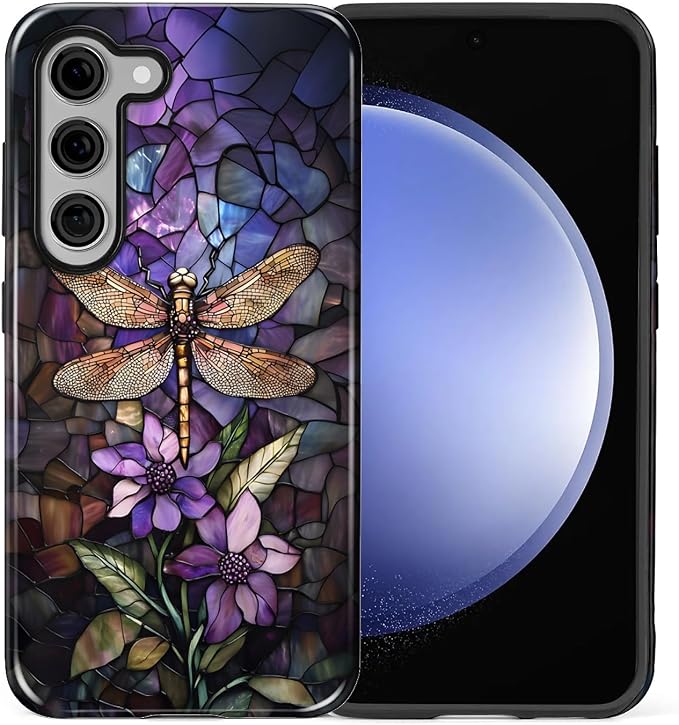 for Samsung Galaxy S23 Plus Case, Stained Glass Dragonfly Pattern Glossy 2 in 1 - Image 2
