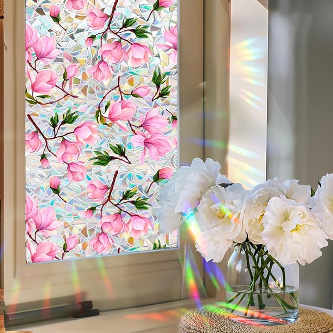 Stained Glass Window Cling, Rainbow Tinted Window Film Sun Blocking, Floral - Image 5