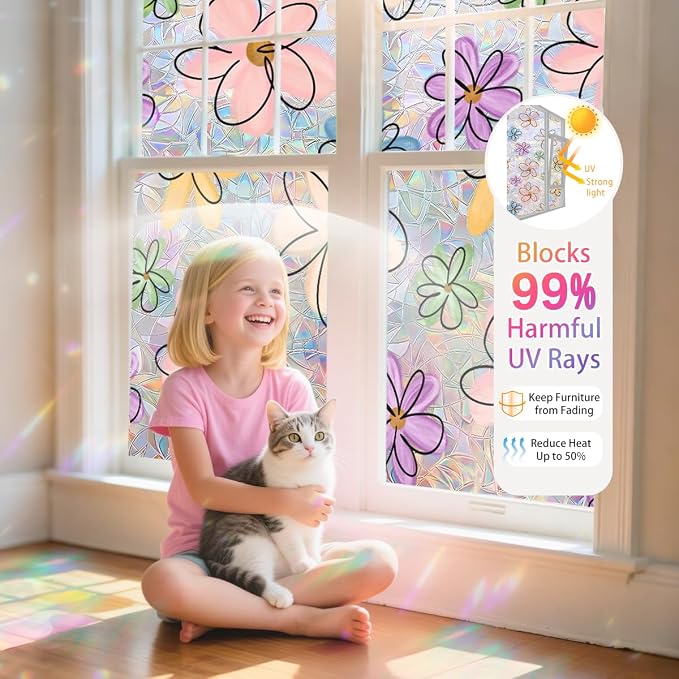 Daisy Flower Stained Glass Window Film Static Cling - Image 5