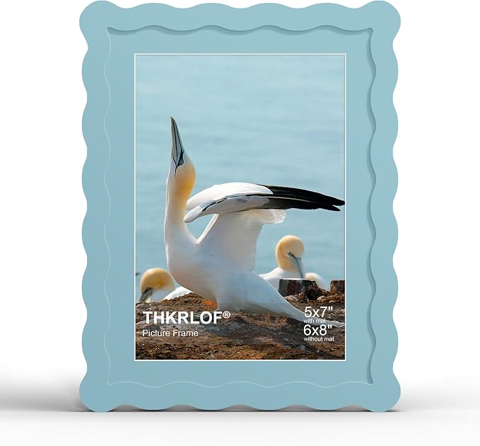 6x8 Picture Frame with Mat for 5x7, Wavy Edge Wooden Real Glass Photo Frame for by THKRLOF