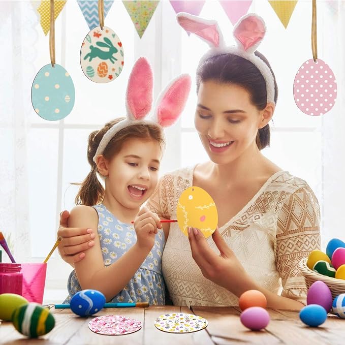 Eggs Shape 50Pcs Unfinished Wooden Easter Ornaments DIY Craft Present-50-Pack - Image 4
