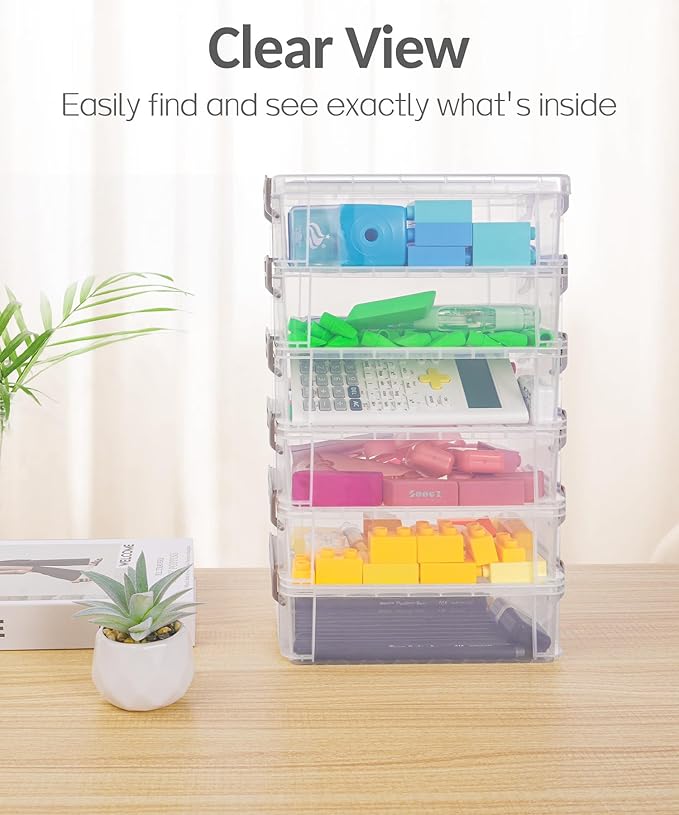 Sooez 6 Pack Extra Large Pencil Box, Plastic Pencil Case Crayon Box, Stackable - Image 5