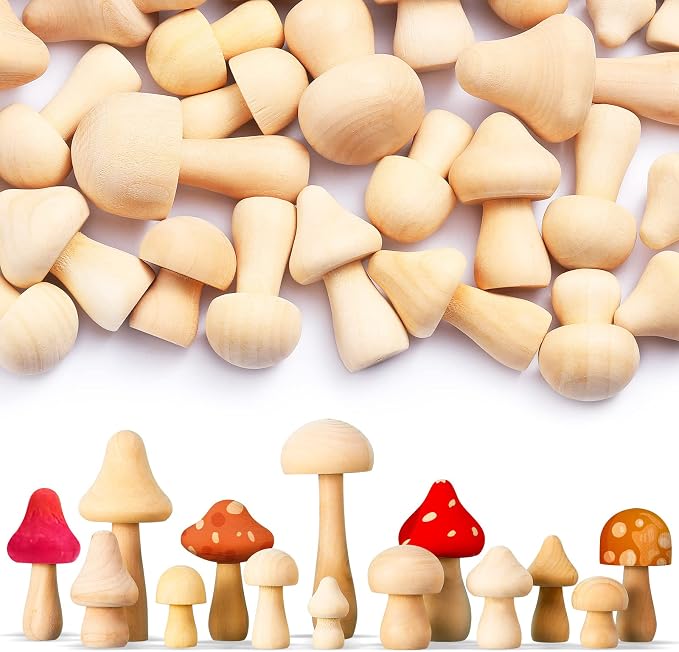 Vicenpal 40 Pcs Unfinished Wooden Mushroom 14 Size Natural Wood Mushrooms by Vicenpal