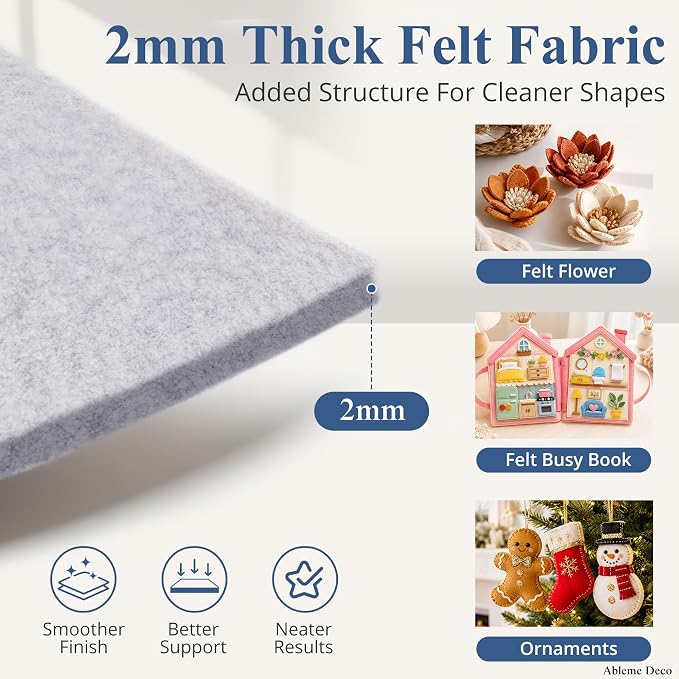 12" x 12" Felt Sheets for Crafts, 2mm Stiff Felt Heather Gray | 2mm Thick Stiff - Image 2