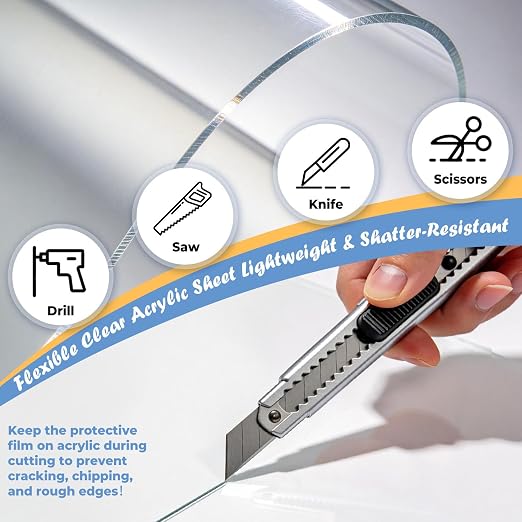 12×12" Plexiglass Sheets 5 Pack, 1mm Thick Transparent Acrylic Sheets, Cuttable - Image 5
