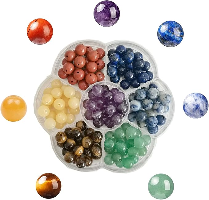 140pcs 8mm 7 Chakra Natural Stone Beads Crystal Bracelet Jewelry Making Kit | by GangGangHao